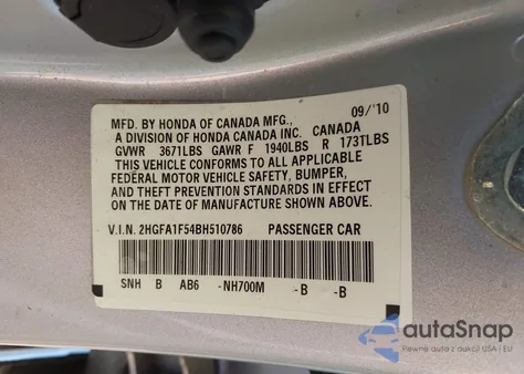 2011 Honda Civic Lx z USA, uszkodzony, nr VIN 2HGFA1F54BH510786